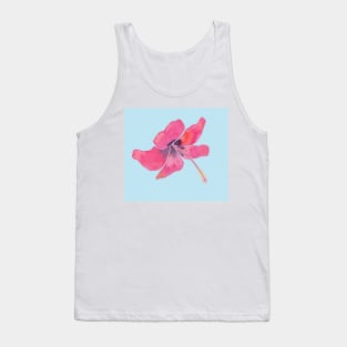 Pink Tropical Hibiscus Watercolor Illustration with a light blue background Tank Top
